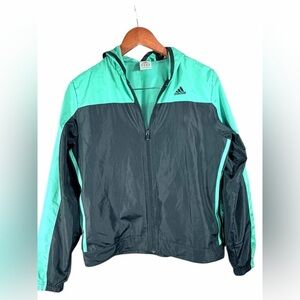 Adidas Women’s Mint Green Gray Hooded Windbreaker Jacket Medium